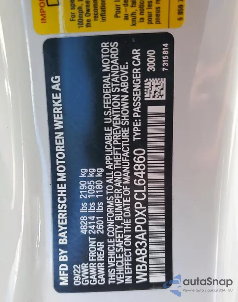 2023 BMW M440I from USA, damaged, VIN WBA83AP0XPCL64860